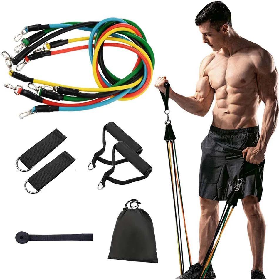 11Pcs Fitness Resistance Bands Set Latex Exercise Expander Kit for Training, Yoga, Pilates, Home Gym Workout Elastic Bands with