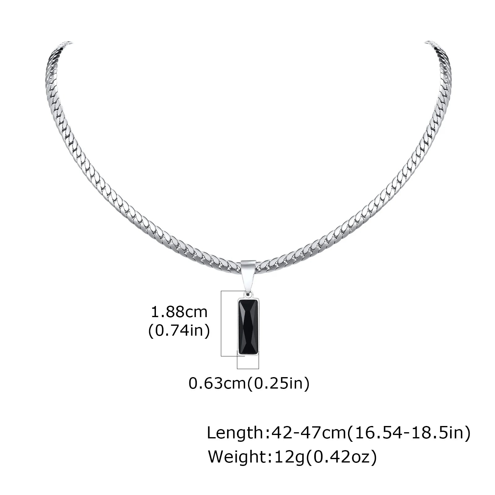 Stylish Mens Geometric Stone Pendent Necklaces,Stainless Steel Flat Cuban Chain Collars,Hip Hop Jewelry Gifts for Him Boys
