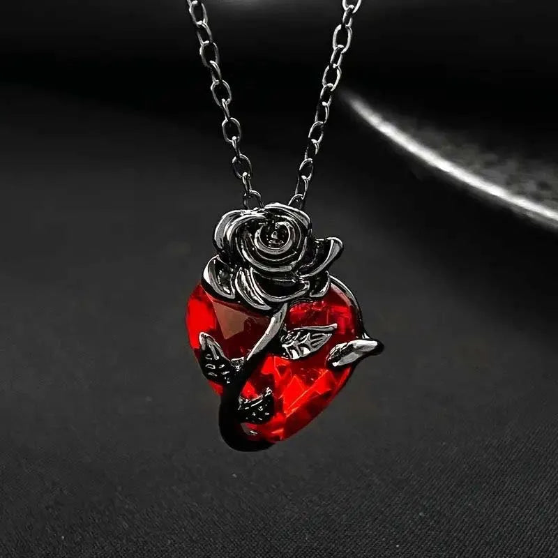 Bow Heart Pendant Necklace for Women Girls Gothic Red Drip Oil Thorn Cross Choker Necklaces Party Jewelry Accessories