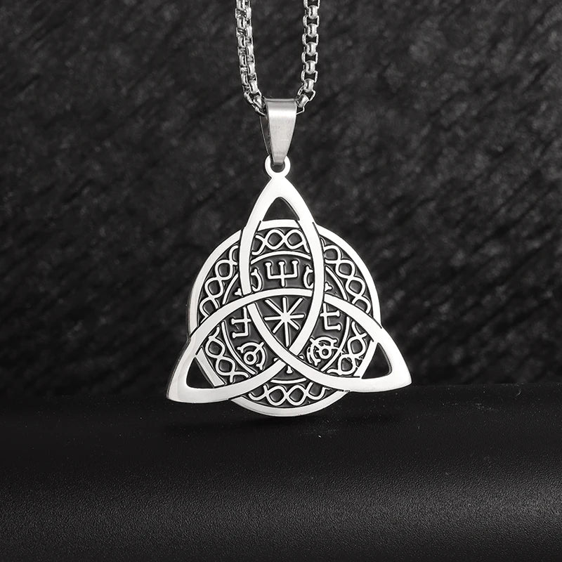 Vintage Nordic Celtic Knot Pattern Cross Necklace Pendant for Men Stainless Steel Chain Jewelry Amulet Necklace Wholesale