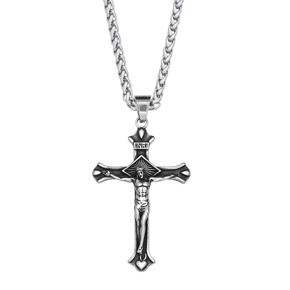 Retro Nordic Viking Cross Neckalse Stainless Steel Punk Amulet Pendants For Men Women Unique Biker Jewelry Gift Dropshipping