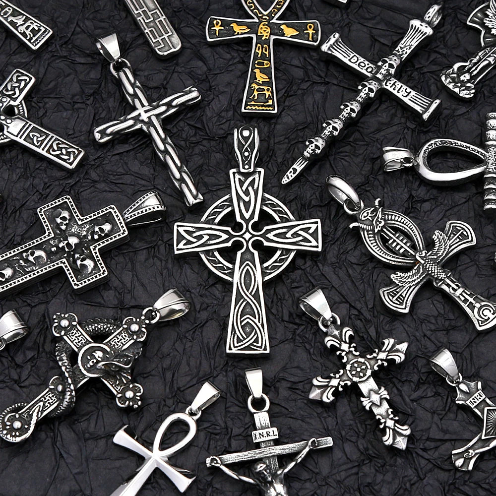 Retro Nordic Viking Cross Neckalse Stainless Steel Punk Amulet Pendants For Men Women Unique Biker Jewelry Gift Dropshipping