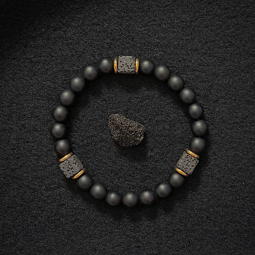 Matte Black Onyx with Cube Lava Bracelet, Mens Bracelet, Balance Bracelet, Natural stone Bracelet, gift for man/boyfriend,1pc