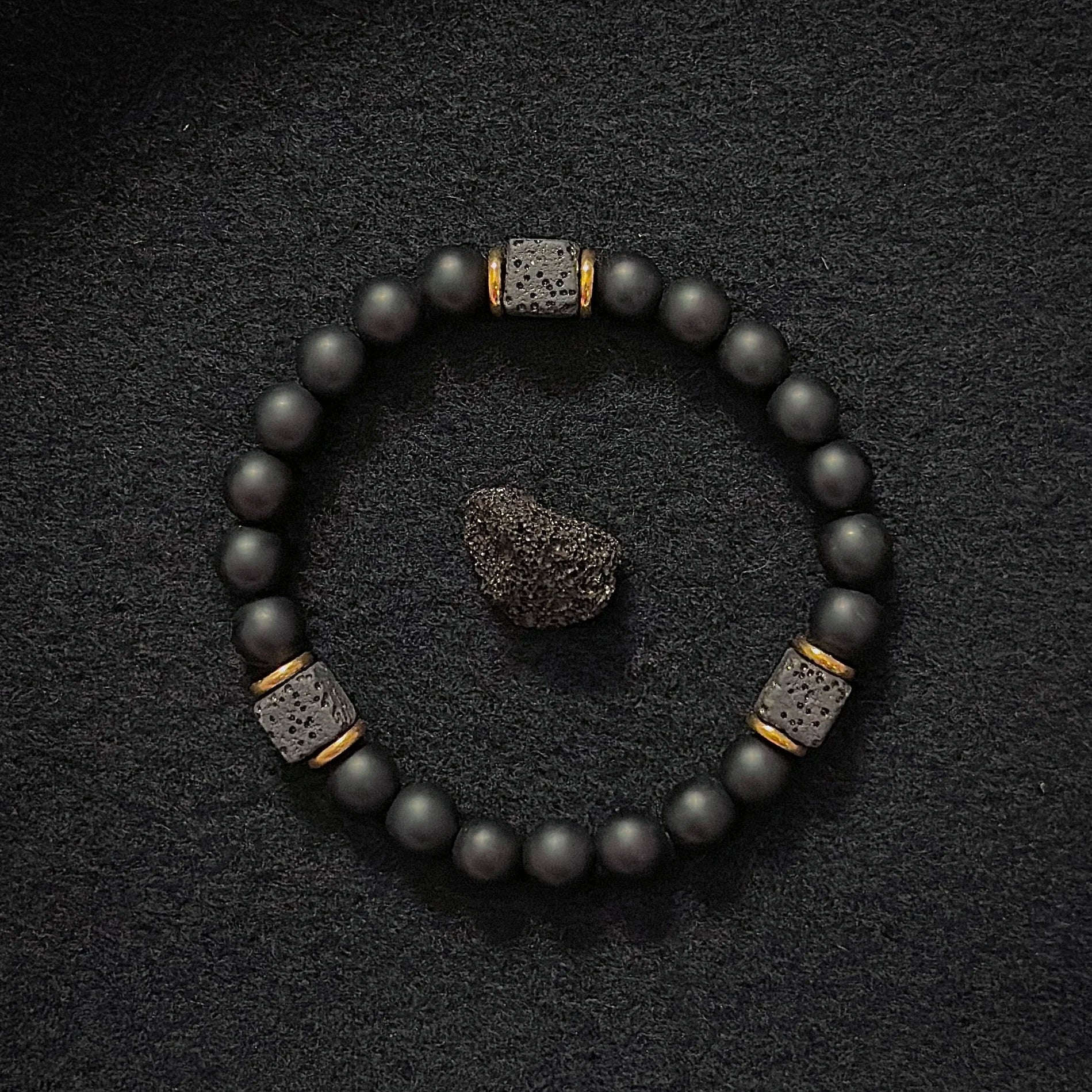 Matte Black Onyx with Cube Lava Bracelet, Mens Bracelet, Balance Bracelet, Natural stone Bracelet, gift for man/boyfriend,1pc