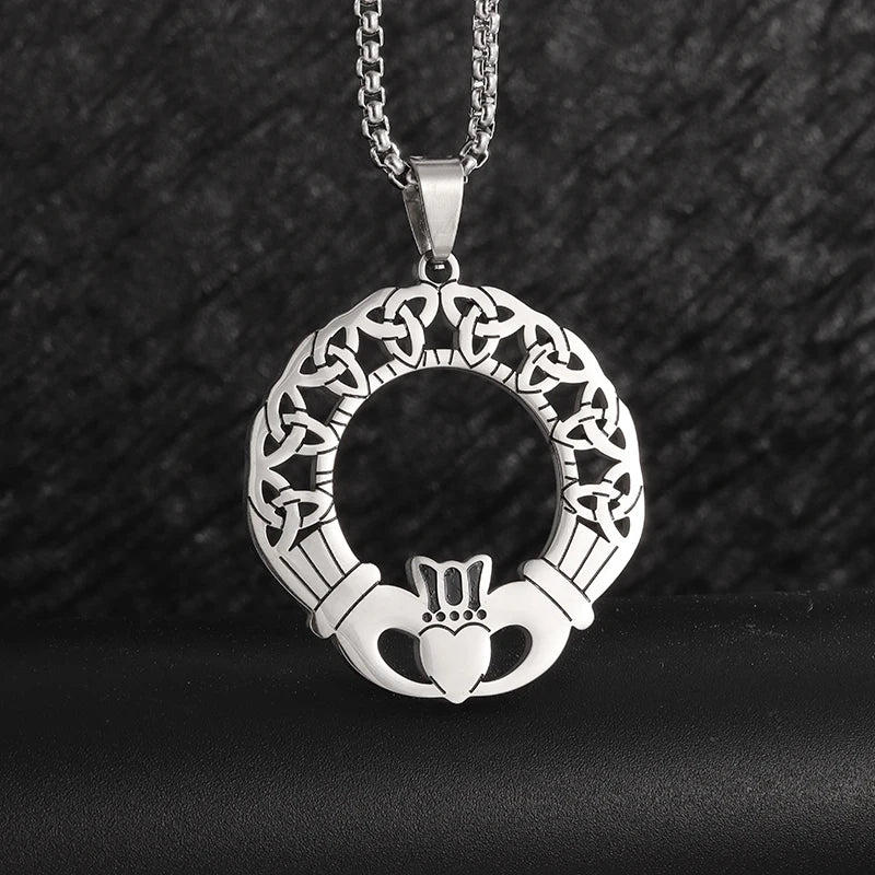 Vintage Nordic Celtic Knot Pattern Cross Necklace Pendant for Men Stainless Steel Chain Jewelry Amulet Necklace Wholesale