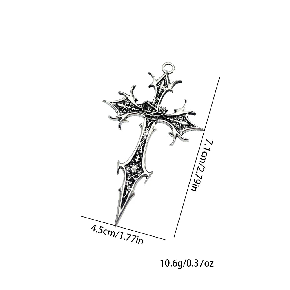 2pcs New Gothic Punk Double Sided Cross Pendant Vintage Ethnic Pattern Alloy Exaggerated Statement Necklace for Women Men
