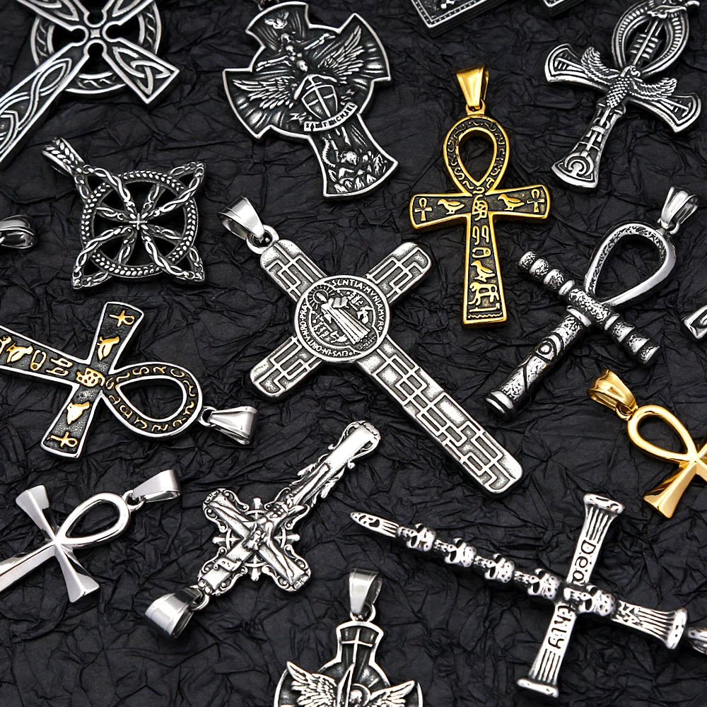 Retro Nordic Viking Cross Neckalse Stainless Steel Punk Amulet Pendants For Men Women Unique Biker Jewelry Gift Dropshipping
