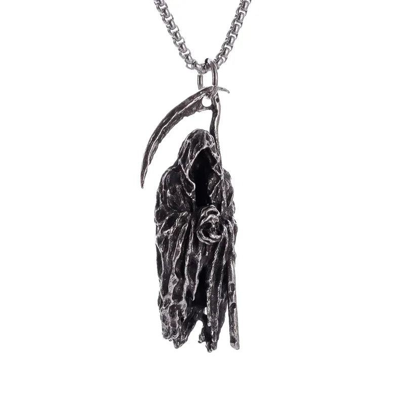 Gothic Vintage Reaper\\\\'s Scythe Necklace Life Ghost Devil Pendant Men\\\\'s Personality Halloween Trend Charm Jewelry Gift