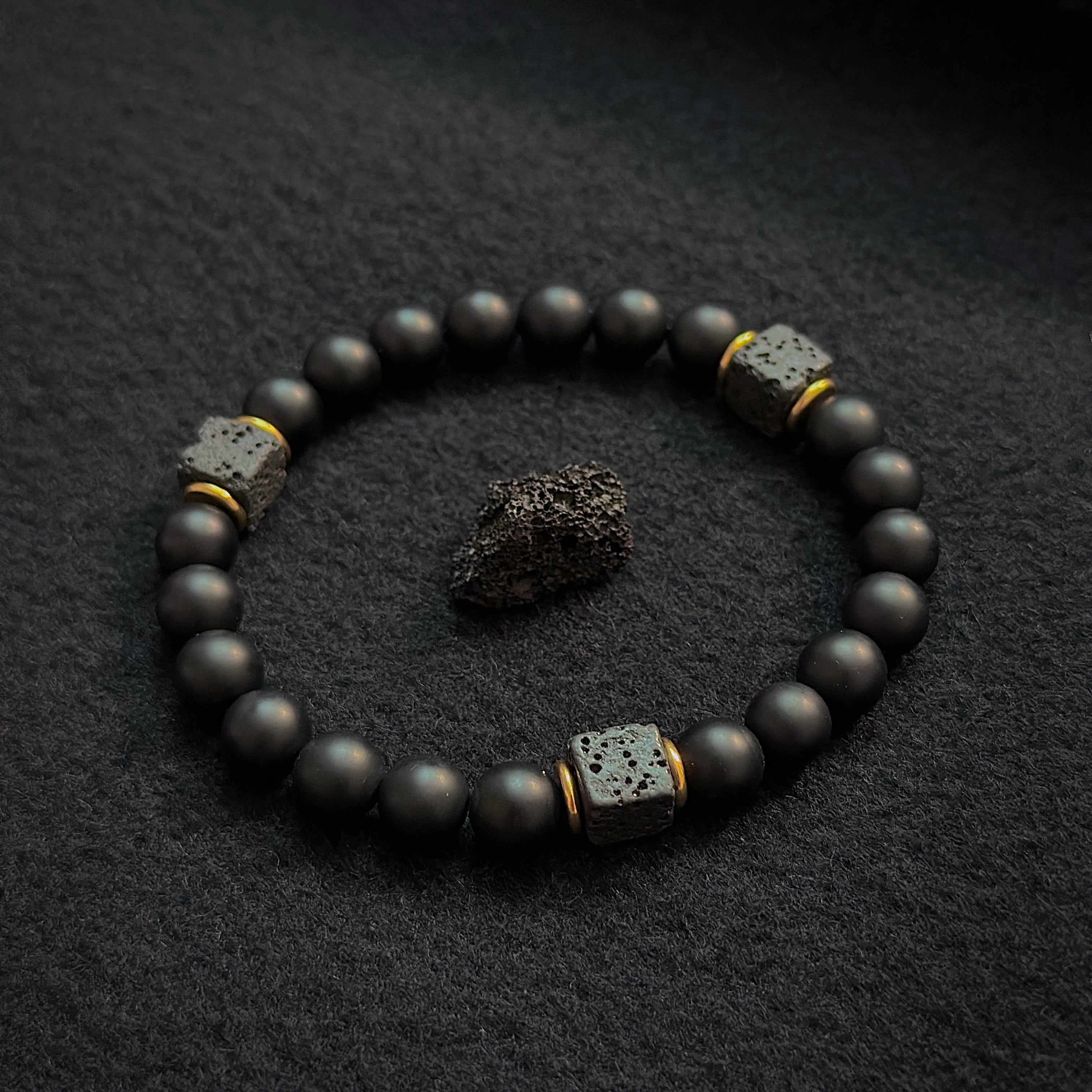Matte Black Onyx with Cube Lava Bracelet, Mens Bracelet, Balance Bracelet, Natural stone Bracelet, gift for man/boyfriend,1pc