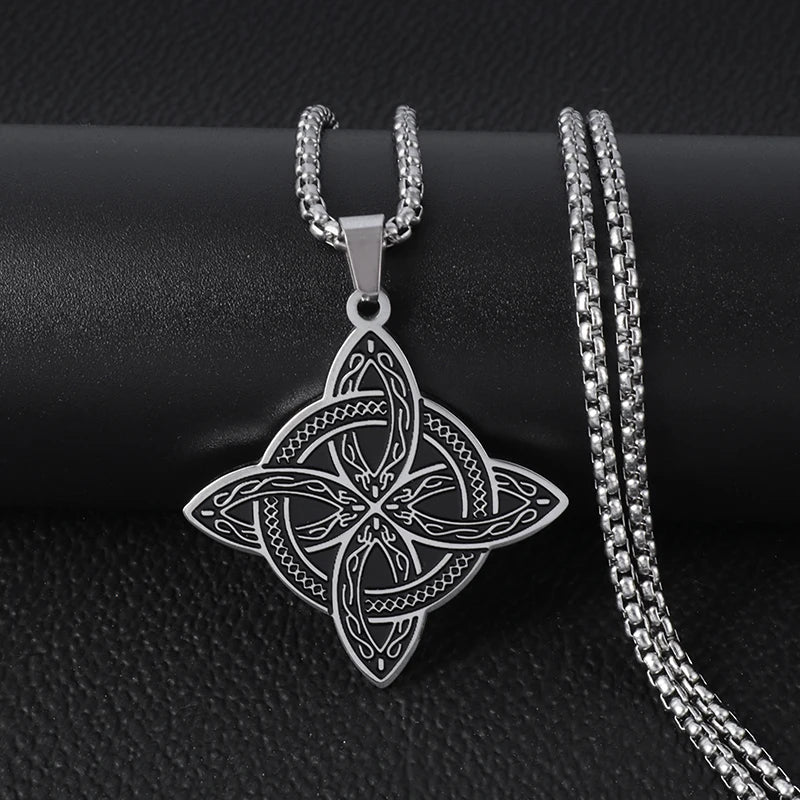 Vintage Nordic Celtic Knot Pattern Cross Necklace Pendant for Men Stainless Steel Chain Jewelry Amulet Necklace Wholesale