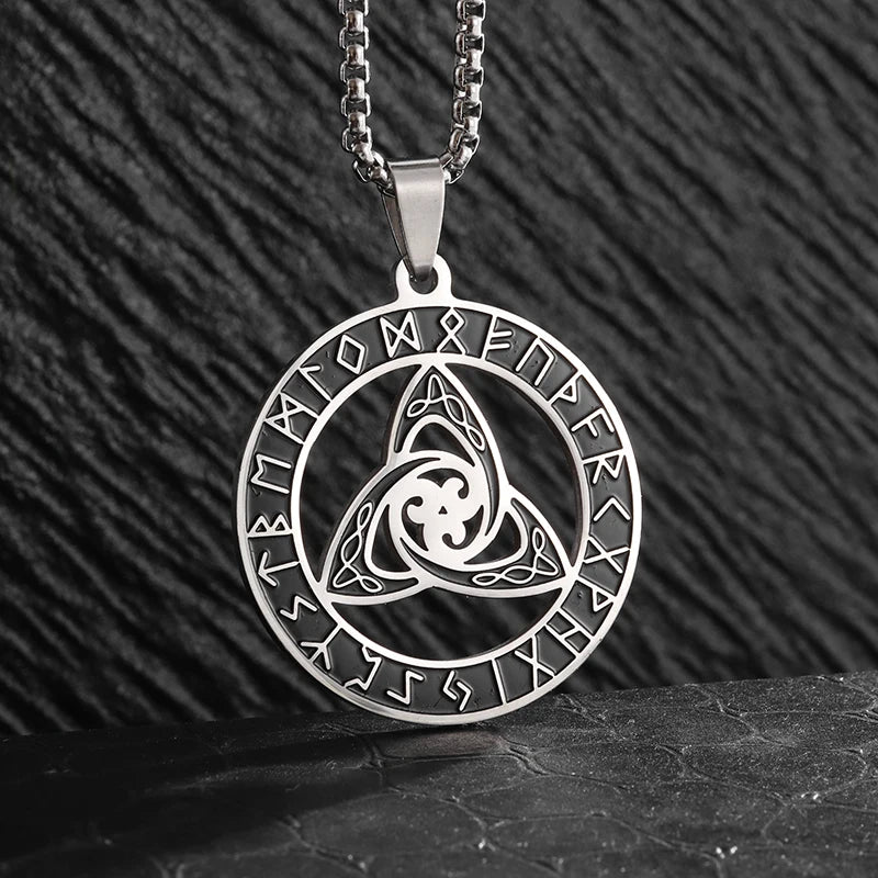 Vintage Nordic Celtic Knot Pattern Cross Necklace Pendant for Men Stainless Steel Chain Jewelry Amulet Necklace Wholesale