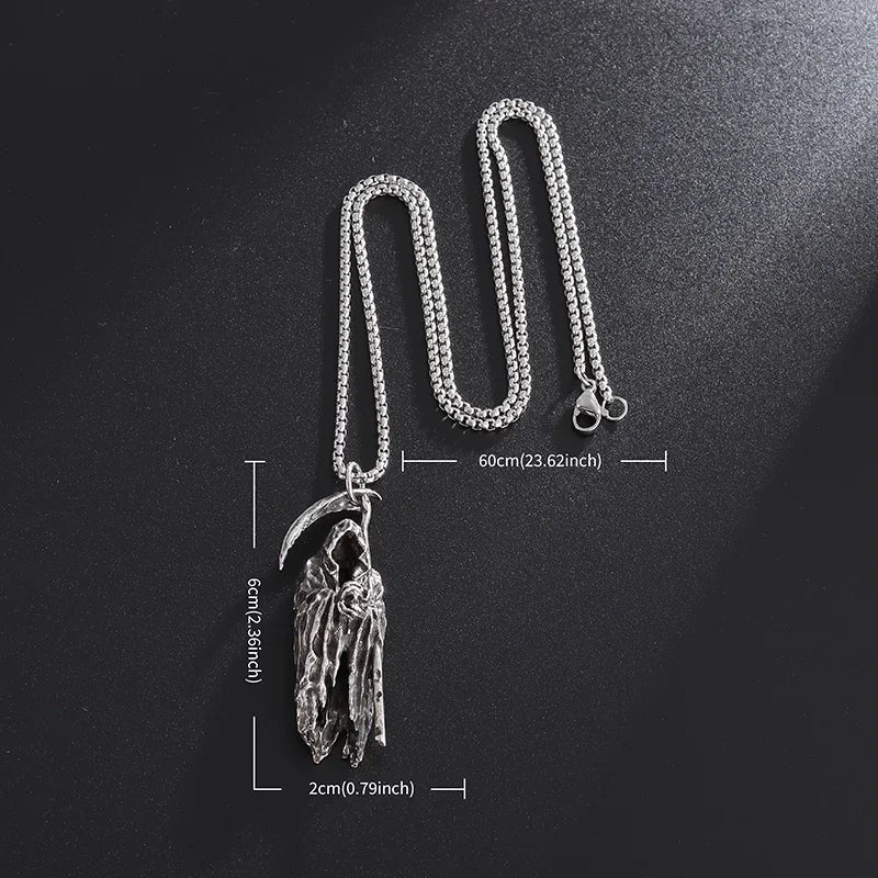 Gothic Vintage Reaper\\\\'s Scythe Necklace Life Ghost Devil Pendant Men\\\\'s Personality Halloween Trend Charm Jewelry Gift
