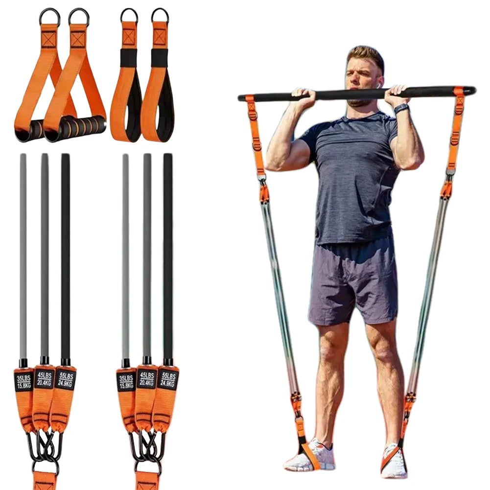 Multifunctional Pilates Bar & Resistance Bands Pilates Workout Equipment Exercise Bands Set Home Gym Strength Training Equipment