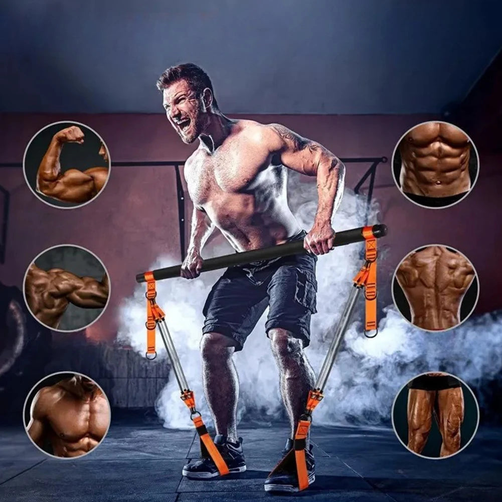 Multifunctional Pilates Bar & Resistance Bands Pilates Workout Equipment Exercise Bands Set Home Gym Strength Training Equipment