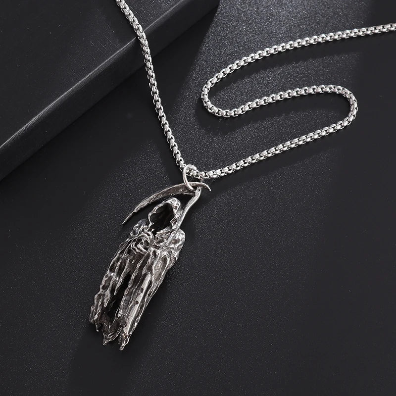 Gothic Vintage Reaper\\\\'s Scythe Necklace Life Ghost Devil Pendant Men\\\\'s Personality Halloween Trend Charm Jewelry Gift