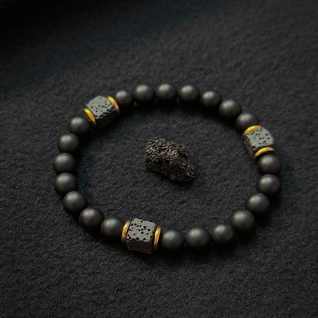 Matte Black Onyx with Cube Lava Bracelet, Mens Bracelet, Balance Bracelet, Natural stone Bracelet, gift for man/boyfriend,1pc