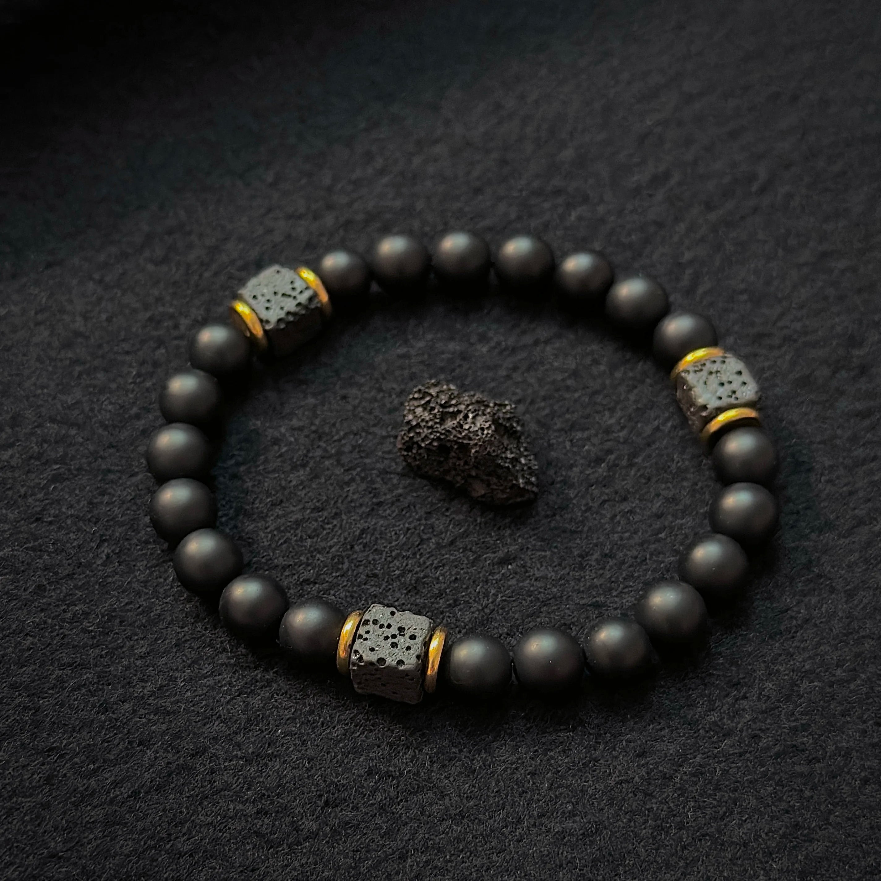 Matte Black Onyx with Cube Lava Bracelet, Mens Bracelet, Balance Bracelet, Natural stone Bracelet, gift for man/boyfriend,1pc