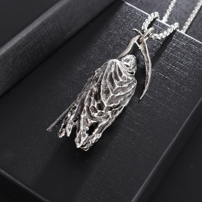 Gothic Vintage Reaper\\\\'s Scythe Necklace Life Ghost Devil Pendant Men\\\\'s Personality Halloween Trend Charm Jewelry Gift