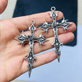 2pcs New Gothic Punk Double Sided Cross Pendant Vintage Ethnic Pattern Alloy Exaggerated Statement Necklace for Women Men