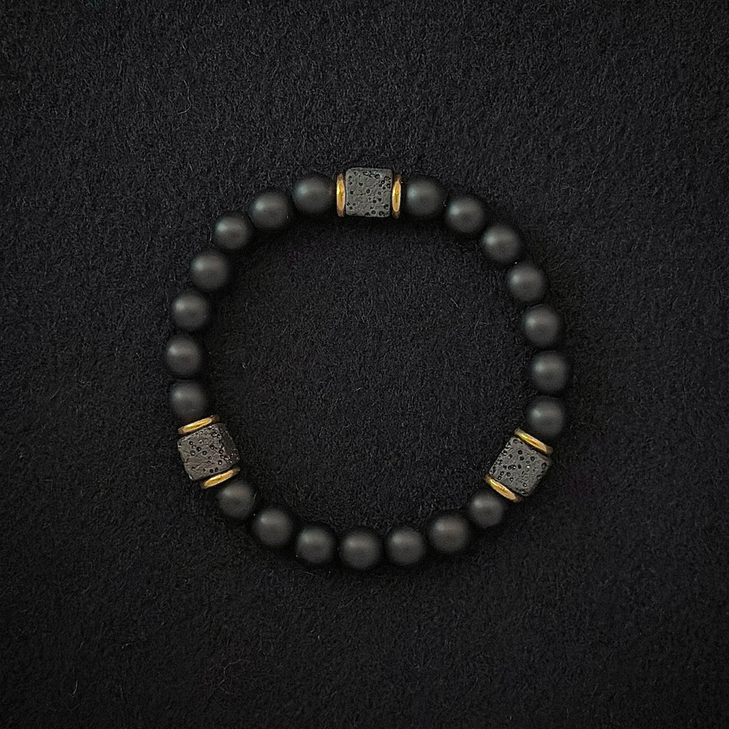 Matte Black Onyx with Cube Lava Bracelet, Mens Bracelet, Balance Bracelet, Natural stone Bracelet, gift for man/boyfriend,1pc