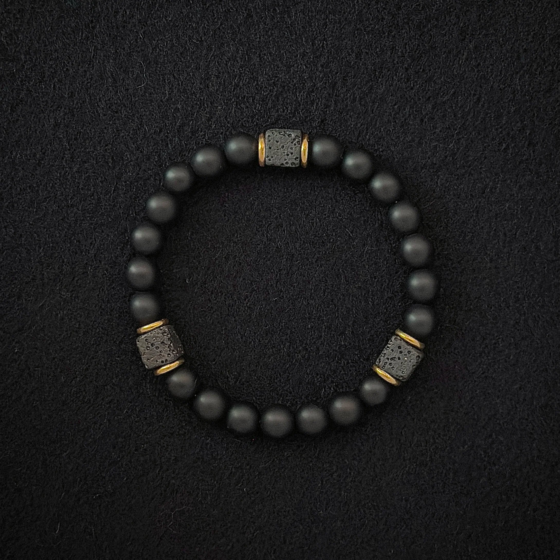 Matte Black Onyx with Cube Lava Bracelet, Mens Bracelet, Balance Bracelet, Natural stone Bracelet, gift for man/boyfriend,1pc