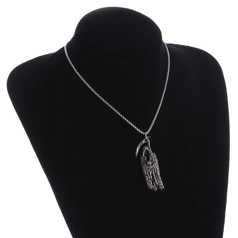 Gothic Vintage Reaper\\\\'s Scythe Necklace Life Ghost Devil Pendant Men\\\\'s Personality Halloween Trend Charm Jewelry Gift