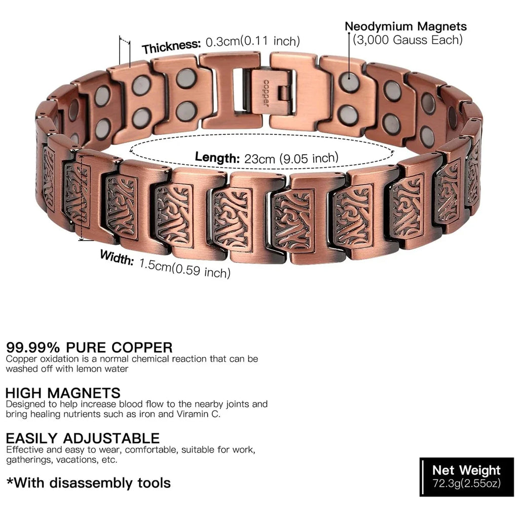 Copper Bracelet for Men 100% Pure Copper Magnetic Link Bracelets Jewelry Gift with Adjustable Sizing Tool