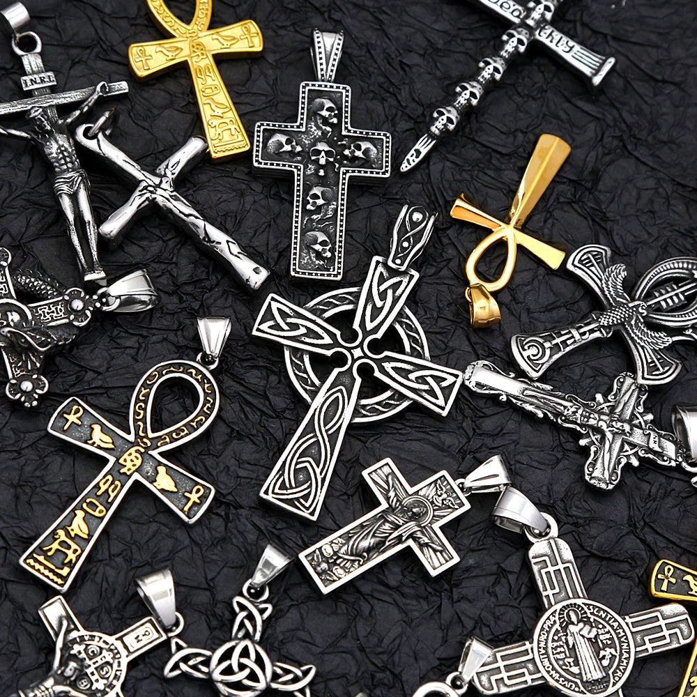 Retro Nordic Viking Cross Neckalse Stainless Steel Punk Amulet Pendants For Men Women Unique Biker Jewelry Gift Dropshipping