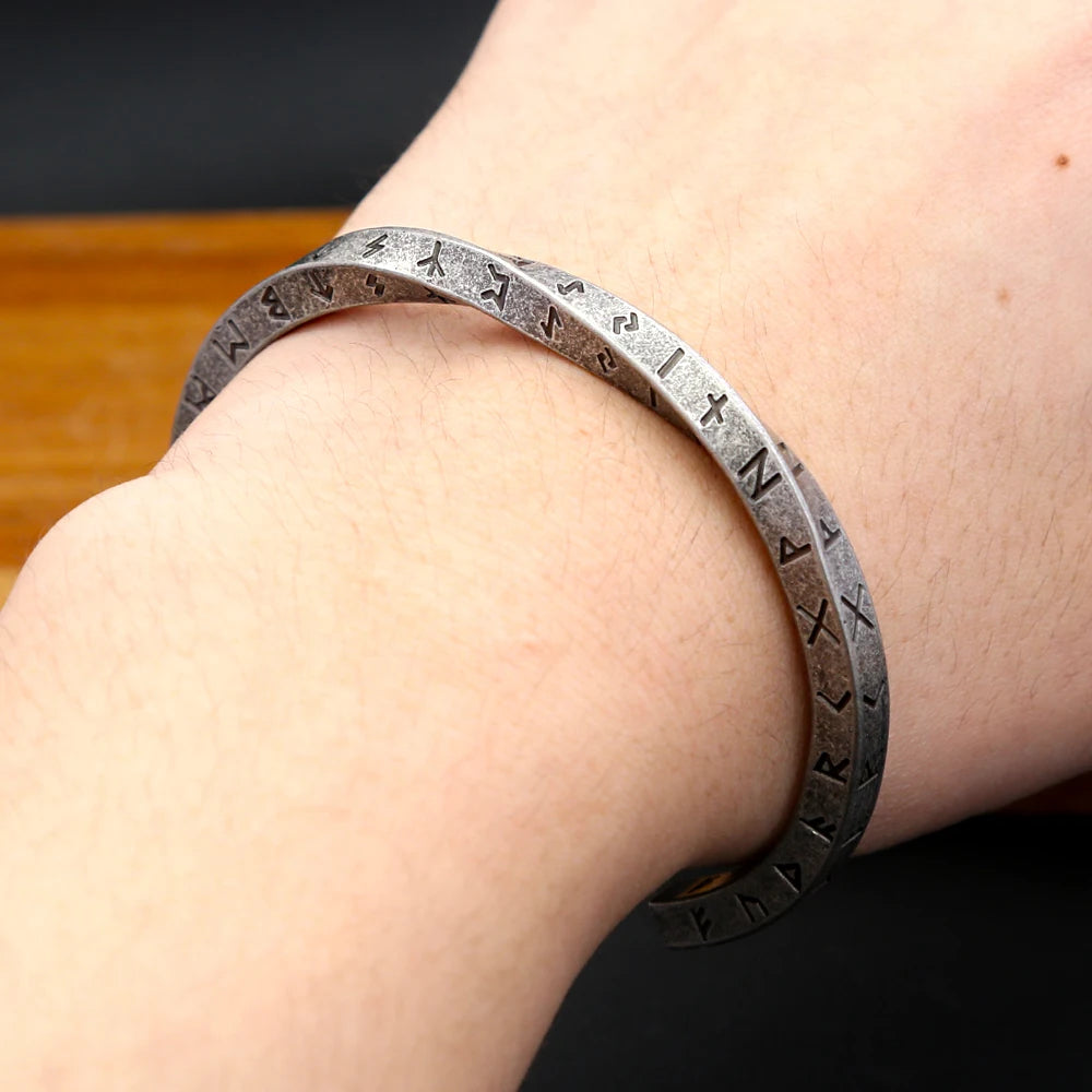 Fashion 316L Stainless Steel Mobius Opening Bracelet Viking Runes Bracelets for Men Women Nordic Pagan Amulet Talisman Jewelry