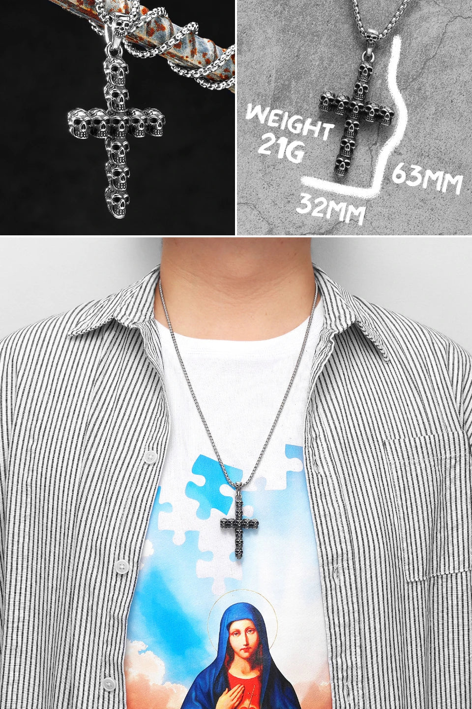 Jesus Skull Cross Series Stainless Steel Men Women Necklaces Pendants Chain Amulet Punk Trendy Jewelry Creativity Gift Wholesale