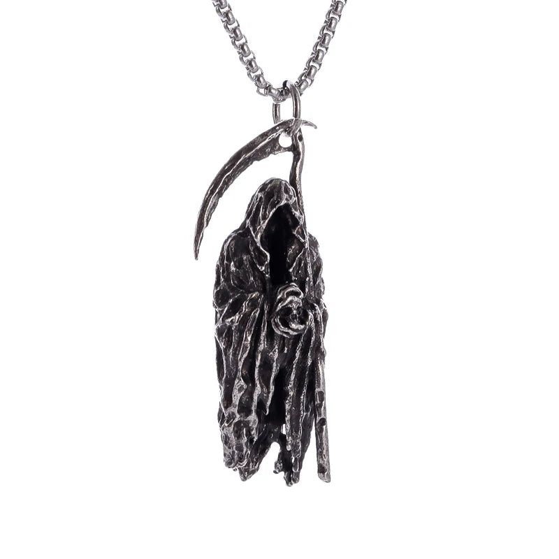 Gothic Vintage Reaper\\\\'s Scythe Necklace Life Ghost Devil Pendant Men\\\\'s Personality Halloween Trend Charm Jewelry Gift