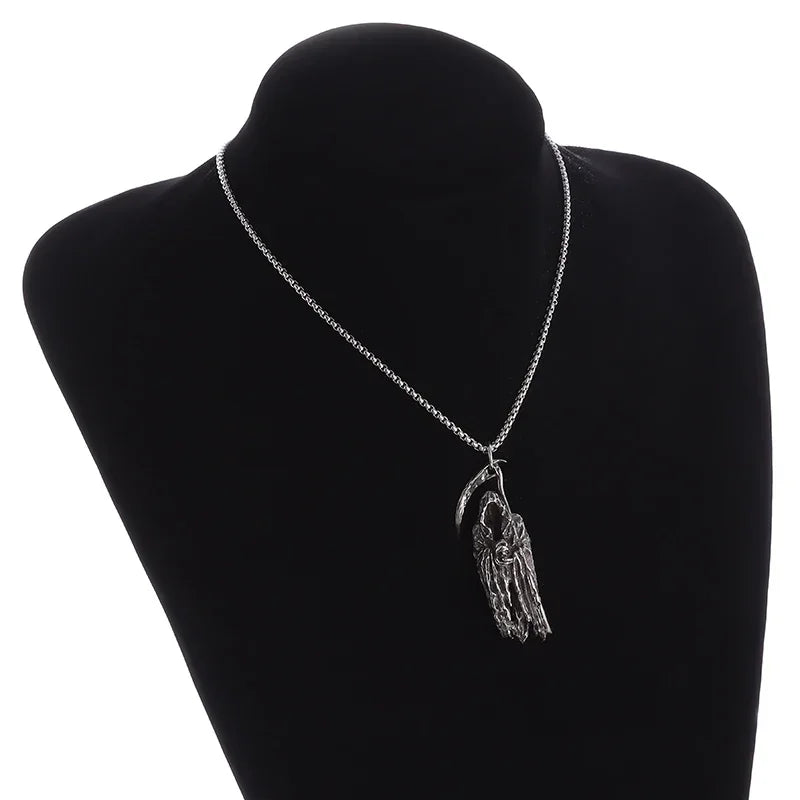 Gothic Vintage Reaper\\\\'s Scythe Necklace Life Ghost Devil Pendant Men\\\\'s Personality Halloween Trend Charm Jewelry Gift