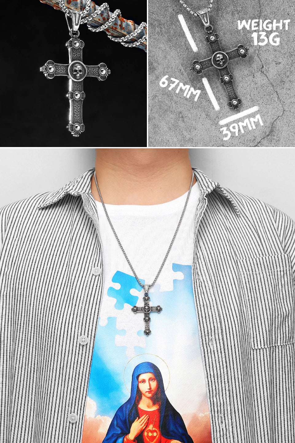 Jesus Skull Cross Series Stainless Steel Men Women Necklaces Pendants Chain Amulet Punk Trendy Jewelry Creativity Gift Wholesale
