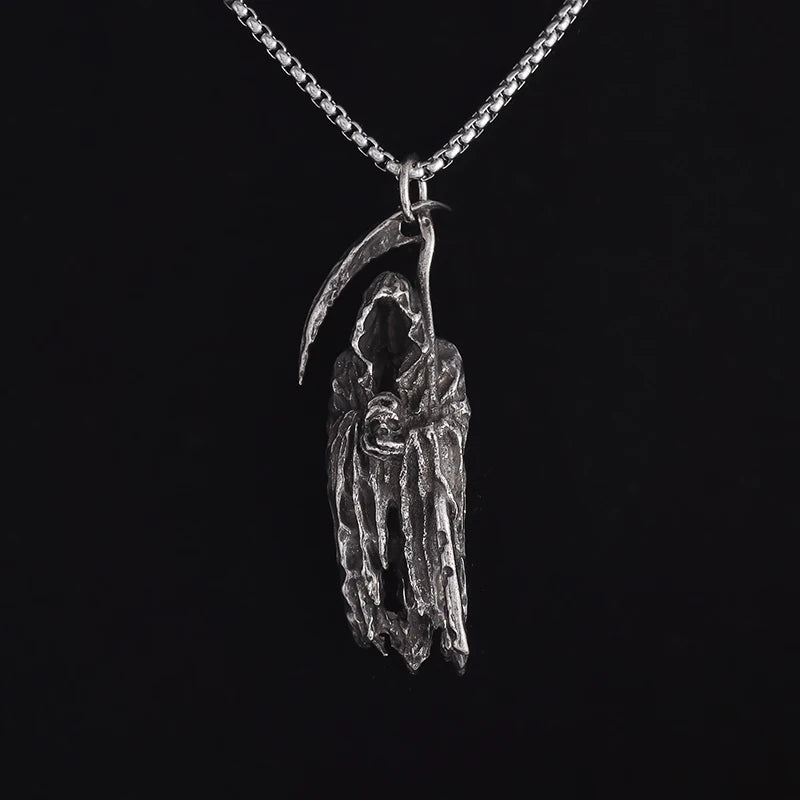 Gothic Vintage Reaper\\\\'s Scythe Necklace Life Ghost Devil Pendant Men\\\\'s Personality Halloween Trend Charm Jewelry Gift