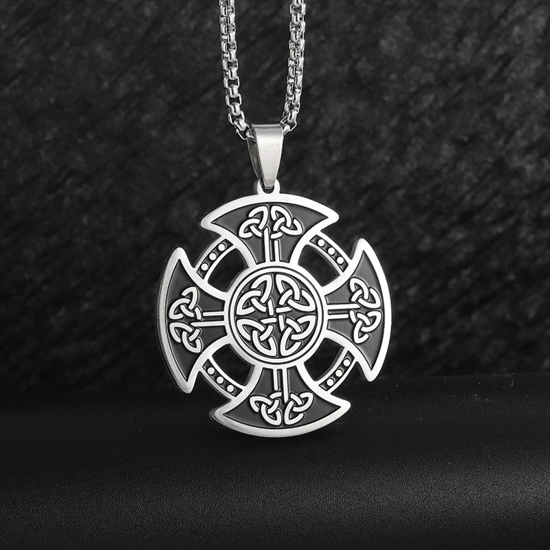 Vintage Nordic Celtic Knot Pattern Cross Necklace Pendant for Men Stainless Steel Chain Jewelry Amulet Necklace Wholesale