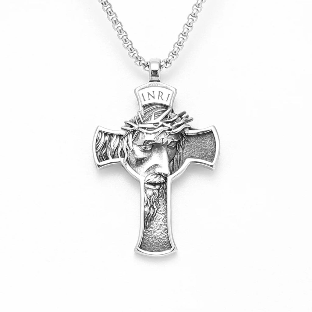 INRI Jesus Cross Religon Amulet Stainless Steel Men Women Necklaces Pendants Chain Punk Trendy Jewelry Creativity Gift Wholesale