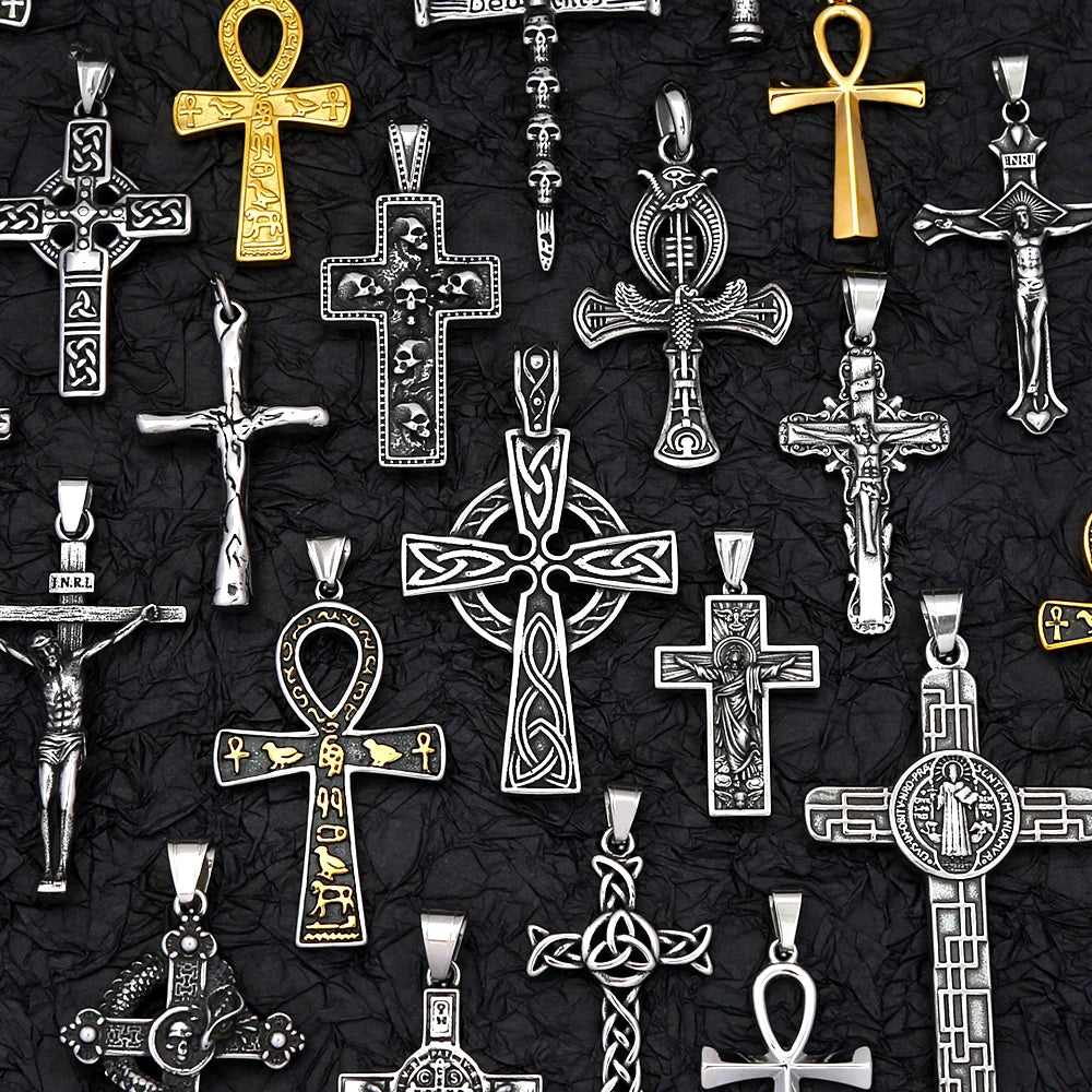 Retro Nordic Viking Cross Neckalse Stainless Steel Punk Amulet Pendants For Men Women Unique Biker Jewelry Gift Dropshipping