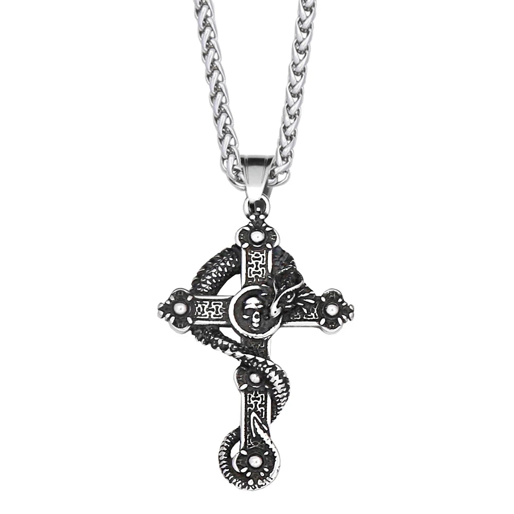 Retro Nordic Viking Cross Neckalse Stainless Steel Punk Amulet Pendants For Men Women Unique Biker Jewelry Gift Dropshipping