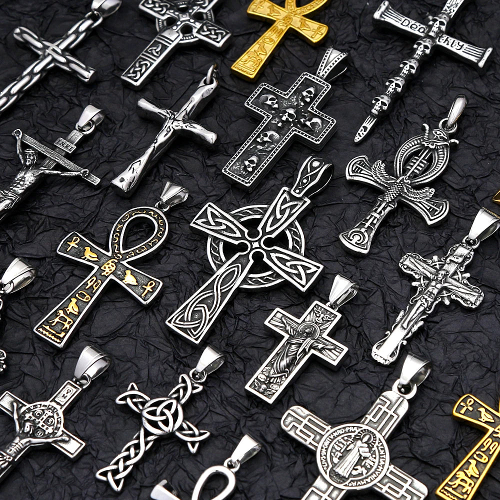 Retro Nordic Viking Cross Neckalse Stainless Steel Punk Amulet Pendants For Men Women Unique Biker Jewelry Gift Dropshipping